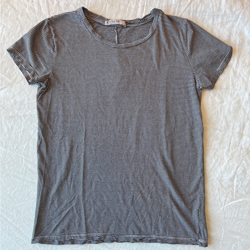 Stateside Blue & Pale Pink Striped Short Sleeve Tee - Small - GUC